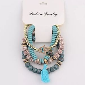 💥ONLY 1 Teal Fringe Tassel Boho Fashion Bracelet Set!